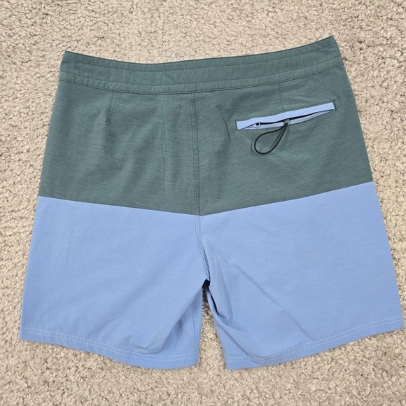 Fair Harbor Board Shorts Mens 34 Green Blue Colorblock Stretch Drawstring Beach - Picture 6 of 13